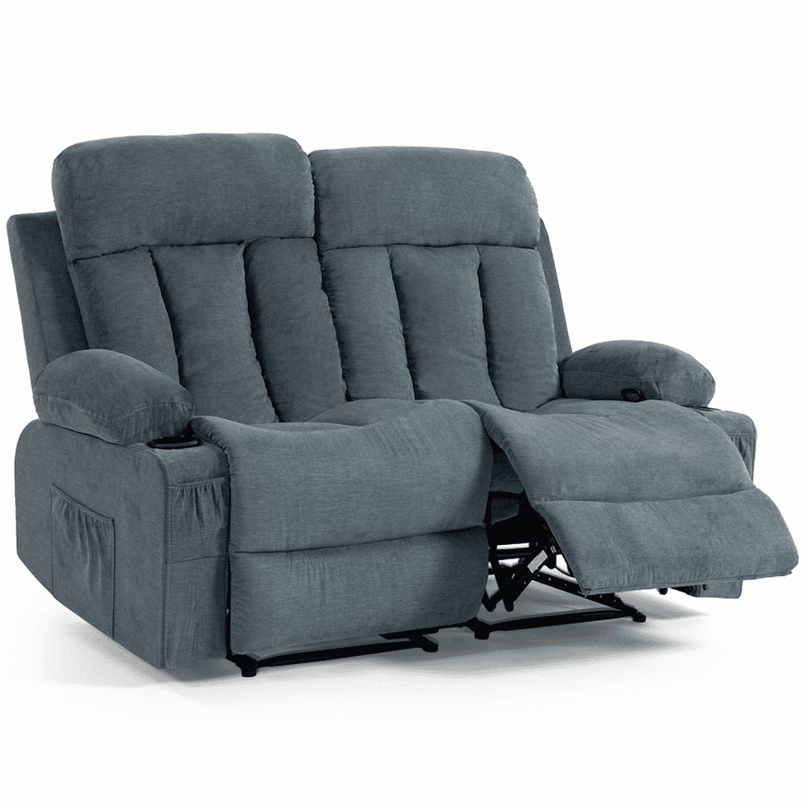 WENTUM Loveseat Recliner Sofa with Cup Holders, 2 Seat Manual Recliner Chair, reclining loveseat couch for Living Room, Home Theater, Small Spaces, Blue