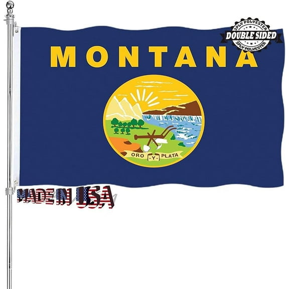 Montana State Flag 3x5 Double Sided Outdoor Heavy Duty 3 Ply Polyester Material with 2 Metal Grommets, 4 Rows of Stitching