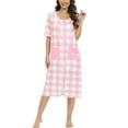 thumbnail image 2 of WBQ Women's Zipper Front House Coat Plaid House Dresss Short Sleeves Robe Zip up Bathrobes Loose Casual Nightgown Christmas Plaid Housecoat with Pockets, S-2XL, 2 of 6
