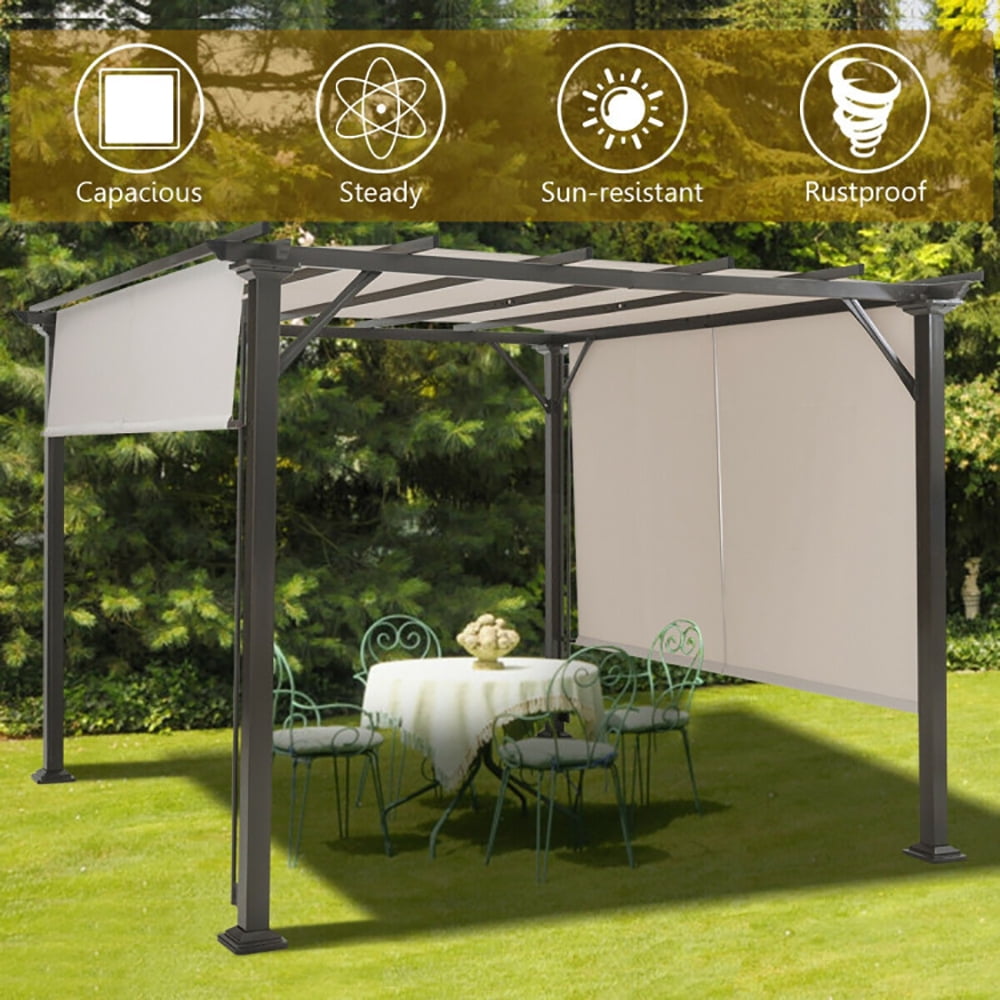 Aimee Lii 10 x 10 Feet Metal Frame Patio Furniture Shelter, Backyard Canopy Gazebo, Beige Aimee Lii 10 x 10 Feet Metal Frame Patio Furniture Shelter, Backyard Canopy Gazebo, Beige