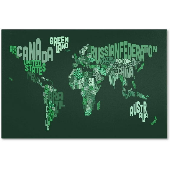 Trademark Fine Art "Text Map of the World" Canvas Art by Michael Tompsett