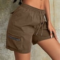 thumbnail image 3 of Oksale Womens Bermuda Shorts Elastic Drawstring Cargo Shorts with Pockets Trendy High Waisted Summer Shorts for Active Outdoor Brown M, 3 of 6