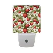 Strawberries with Floral Night Light LED Dusk to Dawn Auto Sensor Night Lamp Plug-in Nightlight for Bedroom Hallway Kitchen 2 PCs