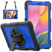TORUBIA Case Tablet Back Case For Samsung Galaxy Tab A 10.1 T510 T515 Build-in Kickstand PC + Silicone Cover Drop Protection Shell with Adjustable & Detachable Nylon Strap (Dark Blue+Black)
