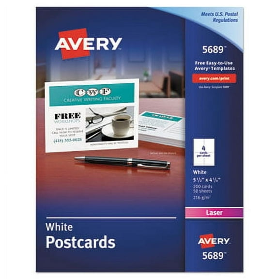 Avery Postcards for Laser Printers, 4 1/4 x 5 1/2, Uncoated White, 4/Sheet, 200/Box (5689)