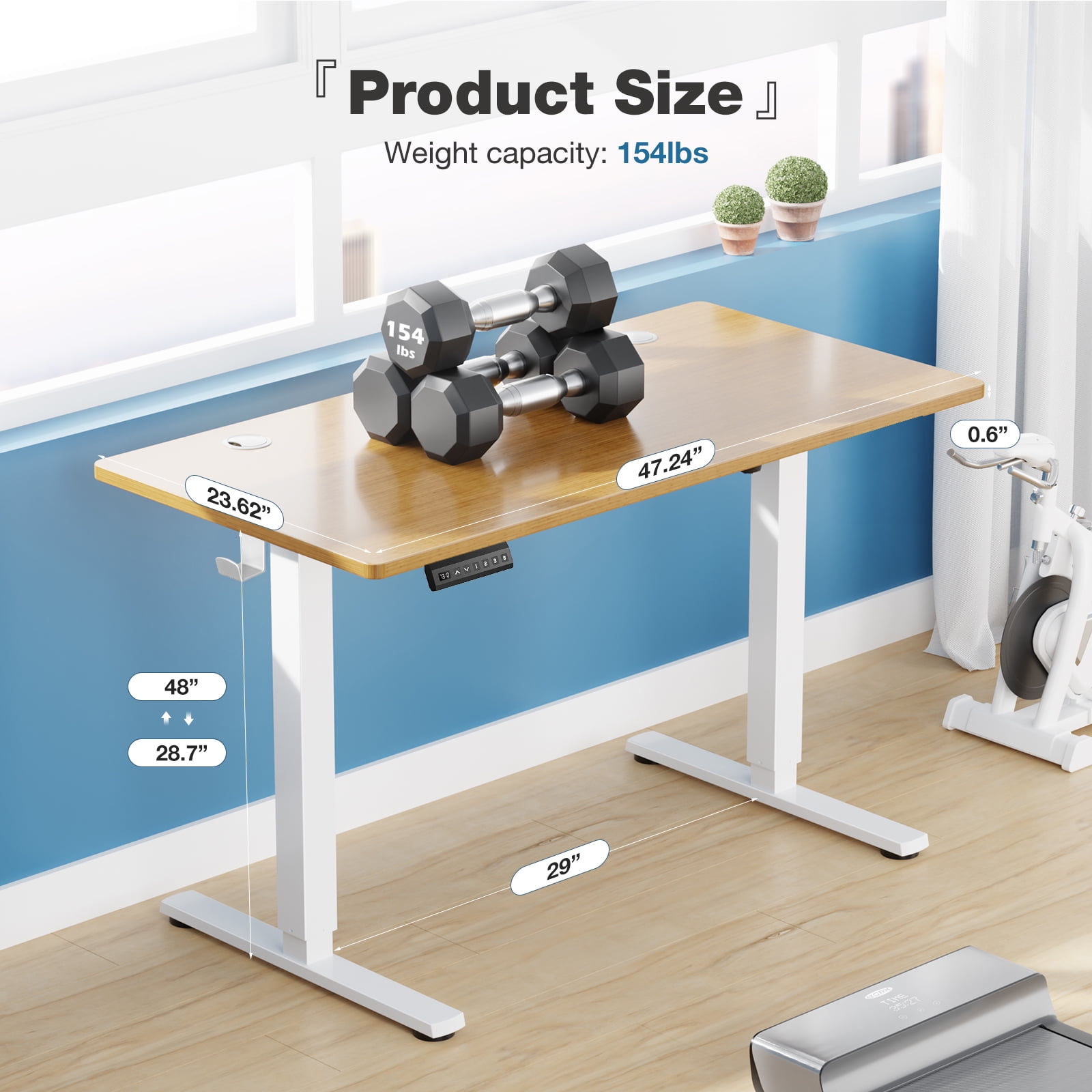 edx Electric Standing Desk, Height Adjustable Desk, 48 x 24 Inches Ergonomic Stand up Desk with Memory Preset for Home Office, Natural