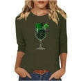 thumbnail image 3 of Yxbdin Womens St Patricks Day T Shirts 3/4 Sleeve Hat Wine Glass Graphic Tees Holiday Crew Neck Shirt Irish Shamrock Tops Army Green S, 3 of 8