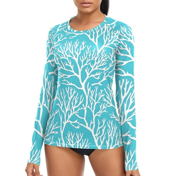 joogoo Womens UPF 50  Sun Shirts Coral Pattern Long Sleeve UV Protection Rash Guard Tops S