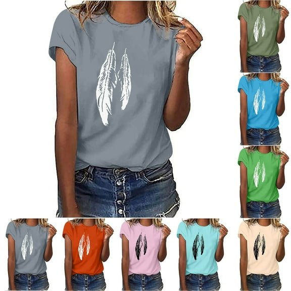 Fesfesfes Womens Short Sleeve Tops Women's Shirt Tees Funny Cute Short Sleeve Fall T Shirt Print Shirt Gift Tops Blouse Gift For Women Tees for Women 3XL(US:14)