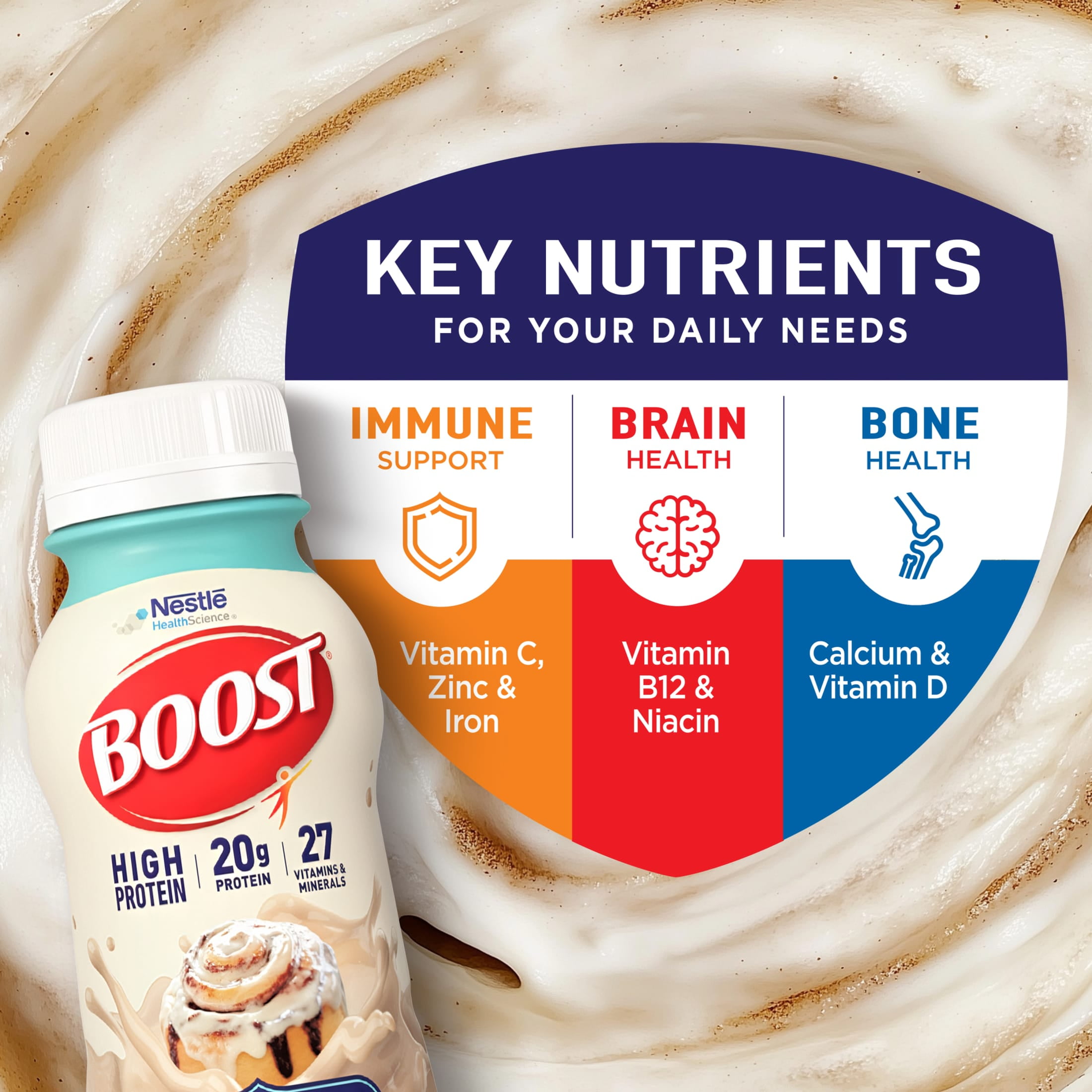 (2 pack) BOOST 20g High Protein Nutritional Drink Shakes, Cinnabon® Flavored, 8 fl oz, 6 Pack