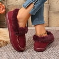 thumbnail image 4 of Loafers for Women Plush Warm Winter Casual Flat Shoes Suede Round Toe Comfortable Thick Soft Sole Walking Shoes Wine Size 7, 4 of 6