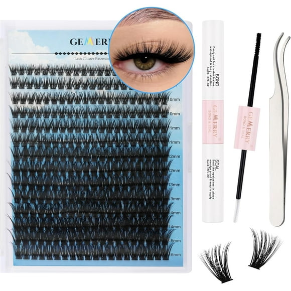 AIR-60D Lash Extension Kit Mixed Lash Clusters Long Eyelash Extension Kit Bond and Seal DIY Lash Extension Kit Cluster Lashes Kit Lash Glue Individual Lashes Tweezers Lash Extensions at Home