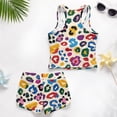 thumbnail image 6 of COEQINE Girls Tankini Swimsuit 2 Piece for Kids 14-15 Years Old Printed Modest Bathing Suits with Removable Pads Crewneck Tank Top & Swim Shorts Polyester Spandex, Colorful Leopard Print, 6 of 8