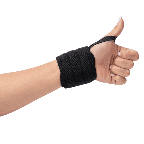 Muñequera Deportiva Ajustable Con Soporte Pulgar Neopreno WT-046, Color Negro, Talla Universal