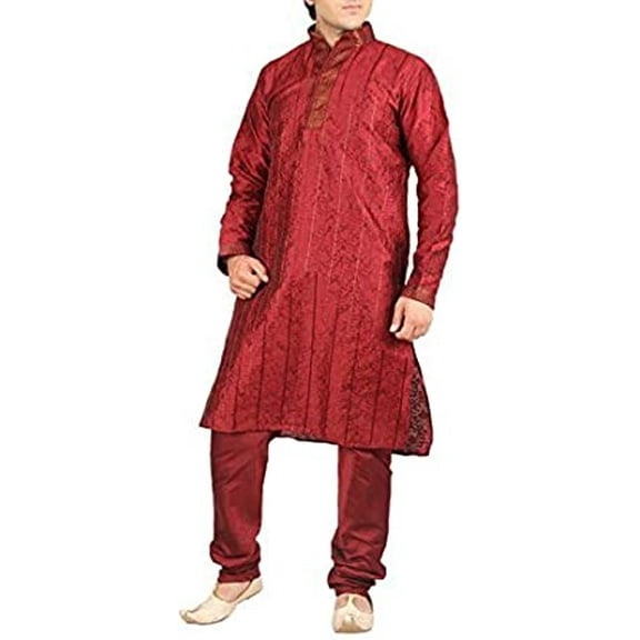 Royal Men's Jacquard Kurta Pyjama Set (ROYAL_97_Maroon_Small)