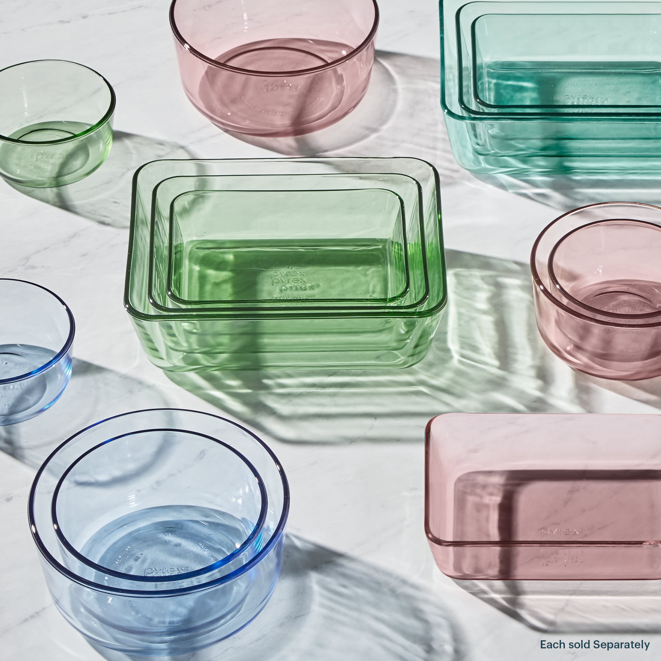 Pyrex Simply Store Tinted 6-piece Rectangle Storage Set with Plastic Lids, Green/Blue/Aqua