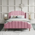 thumbnail image 4 of SHA CERLIN Pink Queen Size Platform Bed Frame with Velvet Upholstered Wingback Headboard, Adults, 4 of 6