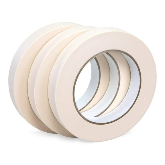 IDL Packaging 3 Rolls of 3/4" x 60 yards White Masking Tape for General Purpose, Natural Rubber