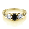 thumbnail image 2 of Gem Stone King 18K Yellow Gold Plated Silver 3-Stone Ring Onyx Moissanite(1.82 Cttw) (Size 5), 2 of 4