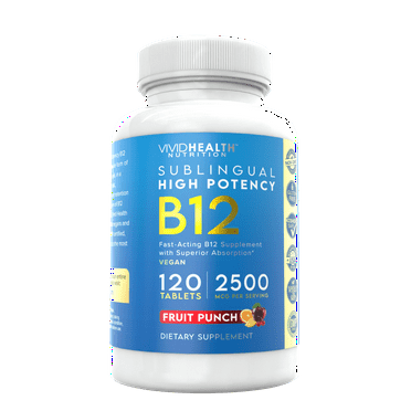 Energy Boosting Vitamin B12 Sublingual: Vegan B-12, 120 Fast Absorption, Fruit Punch Tables