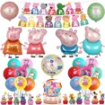 thumbnail image 3 of Globos de Peppa Pig, pancarta de cumpleaños feliz, suministros para fiestas, platos de papel de George Page, vajilla desechable, decoración de fondo, 3 of 5