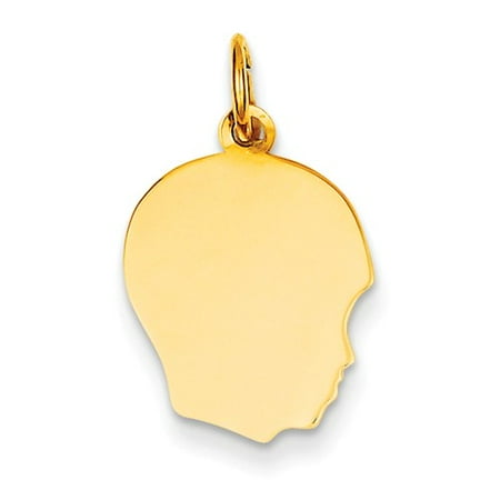 14k Yellow Gold Medium 0.027 Ga. Facing Right Engravable Boy Head Charm Pendant