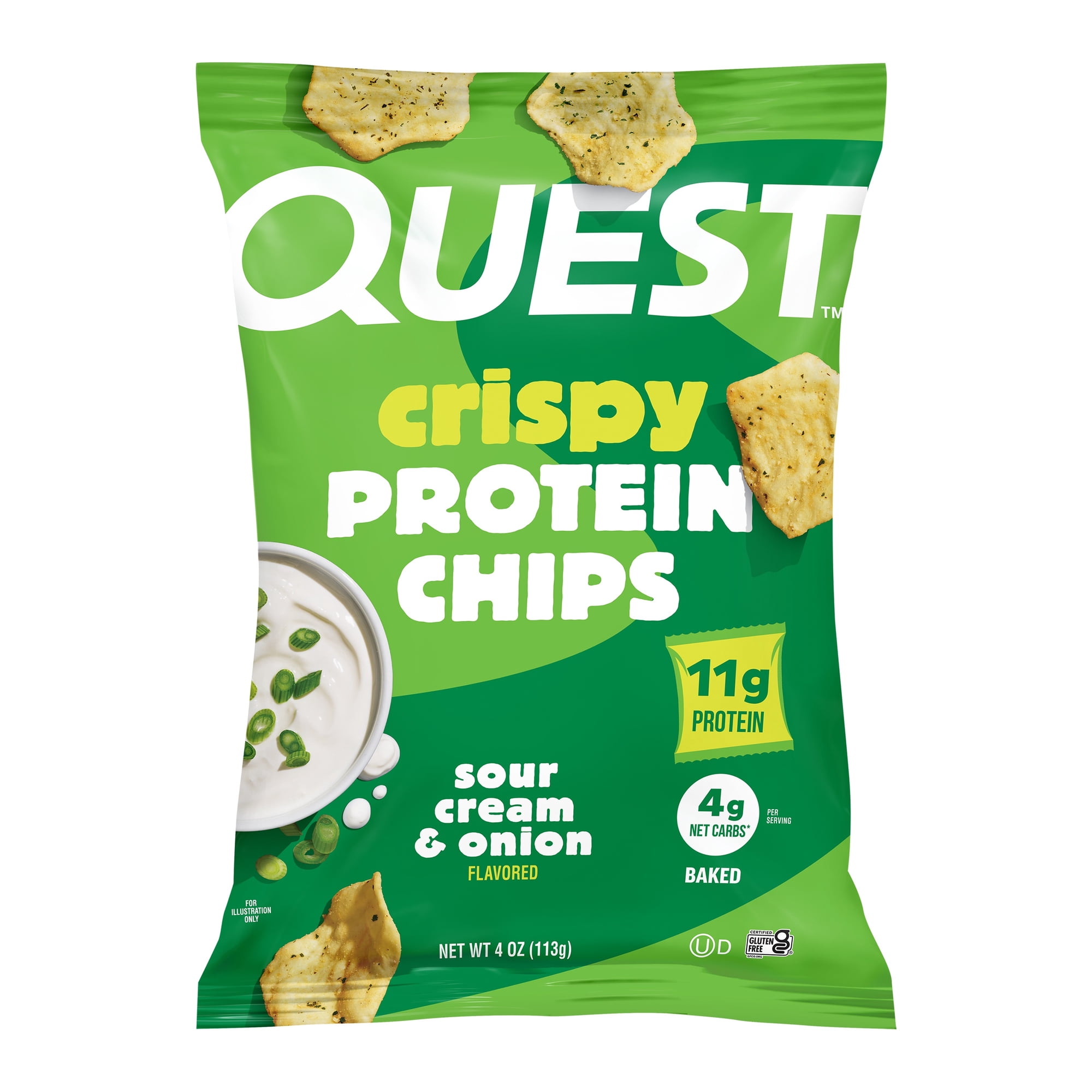 Quest Crispy Protein Chip, Sour Cream & Onion Flavor, 11g of Protein, Single 4oz