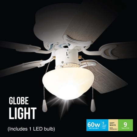 MAINSTAYS 52 INCH HUGGER INDOOR CEILING FAN WITH LIGHT KIT, WHITE, 5 BLADES, REVERSE AIRFLOW