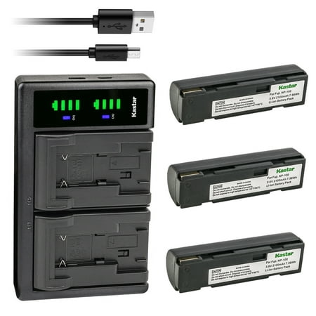 Kastar 3-Pack Battery and LTD2 USB Charger Compatible with Fujifilm NP-100 NP100 FNP100 Batttery JVC BN-V101 BN-V101E DDNP-100 Battery NP-100 Battery