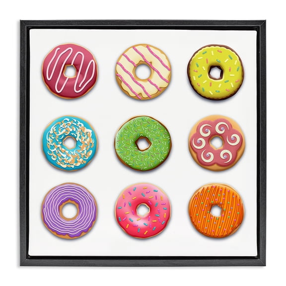 Stupell Industries Colorful Mixed Donuts Food & Beverage Painting Black Floater Framed Canvas Art Print Wall Art, 18 x 18