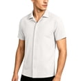 thumbnail image 2 of FRSASU Men's Button Down T-Shirts Casual Short Sleeve Super Stretch Wrinkle Free Comfortable Dress Shirt White, 2 of 9