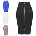 thumbnail image 3 of Women High Waist Striped Bandage Knee Length Midi Pencil Skirt Solid Color Zipper Bodycon Stretchy Slim Empire Skirt, 3 of 16