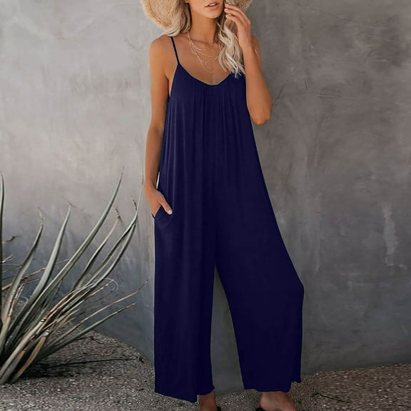 Babysbule Long Pants for Women Ladies Strap Jumpsuit Summer Style Solid Color Pocket Casual Jumpsuit Female