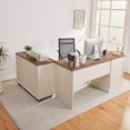 thumbnail image 6 of Farmhouse Style L-Shaped Executive Desk with File Cabinet - Wood Computer Desk Set with Charging Station, 6 of 7