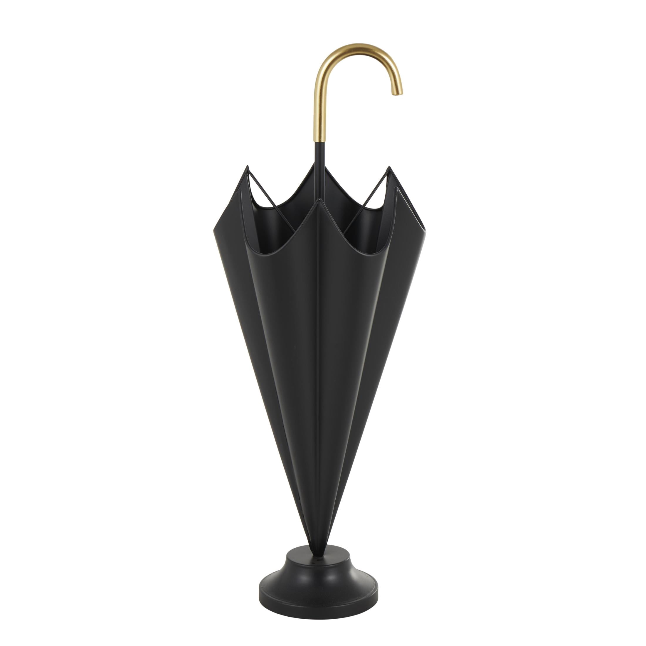 DecMode Black Metal Umbrella Stand with Gold Handle and Ball Details