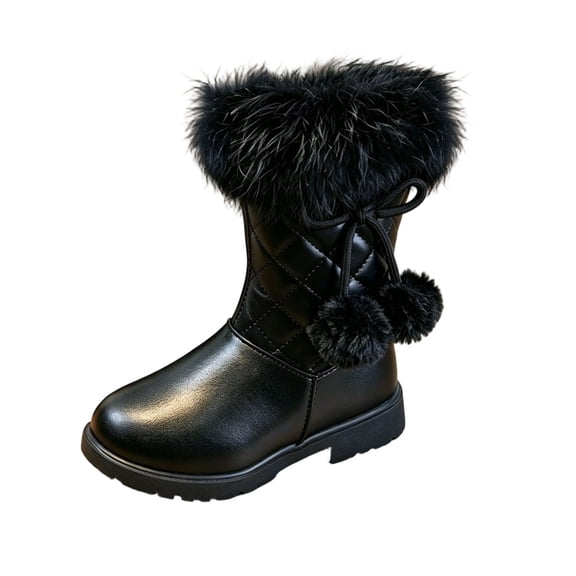 Floleo Girls Bow Fleece Lined Snow Boots Side Zipper Warm Winter Shoes with Textured Sole for Outdoor School and Casual Daily Wear