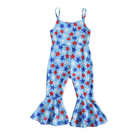 

4th of July Toddler Baby Girls Bell Bottom Jumpsuit Overalls Suspender Flared Pants Romper Independence Day Clothes