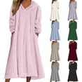 thumbnail image 5 of Women Sweatshirt Dress Winter Dress White Dress Midi Dress White 3/4 Length Sleeve Pure Color Pocket Winter Fall Hooded Dresses Daily Maxi Beach Dress Casual Maxi Dress for Women Long Floral Dresses, 5 of 5