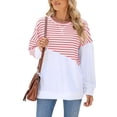 thumbnail image 2 of TEMOFON T Shirts for Women Long Sleeve Sweatshirts Crew Neck Casual Striped Color Block Tops Loose Fit Fall Tunic, 2 of 4