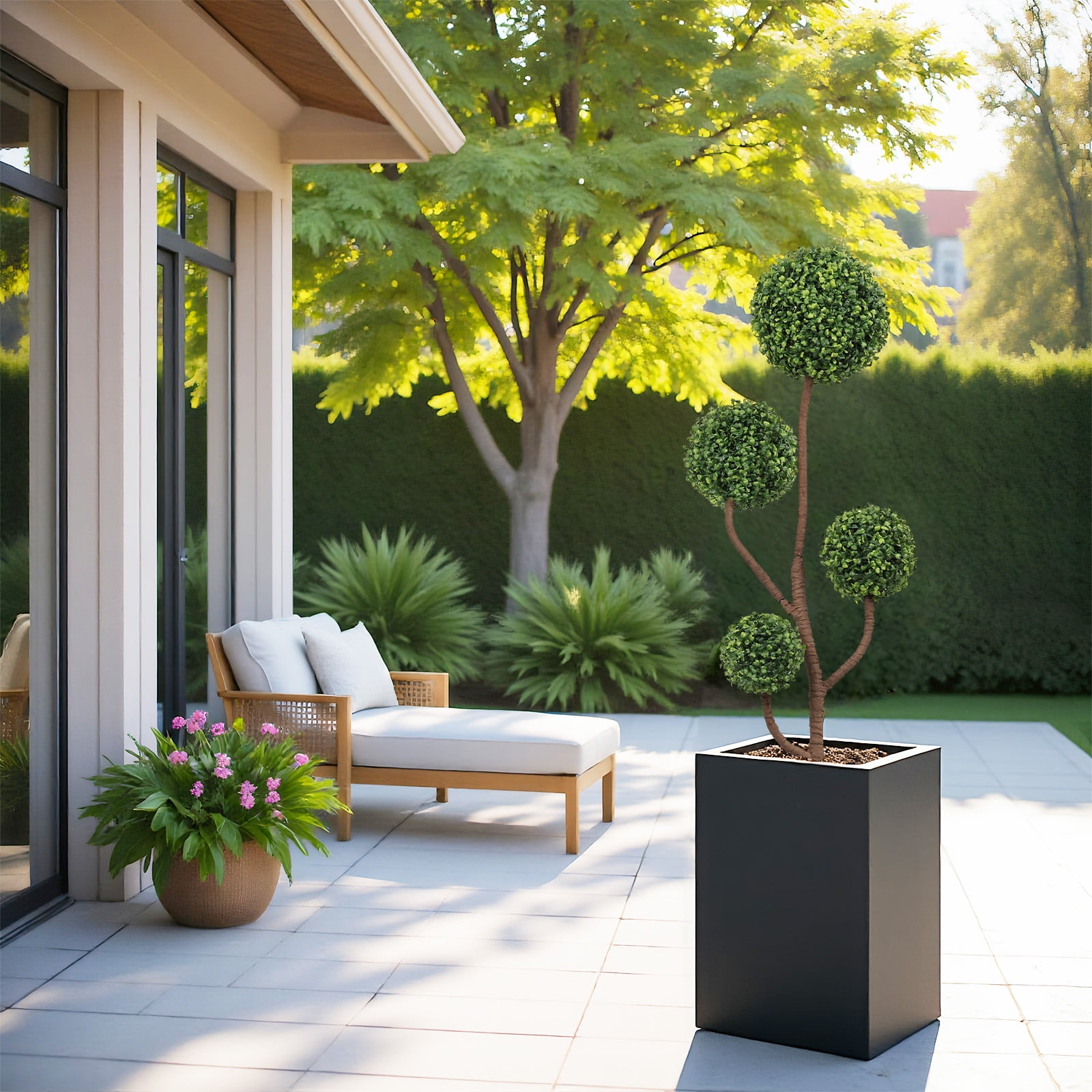 4ft Spiral Topiary Trees Artificial Outdoor Set of 2, 47.2 inch Faux Boxwood Plants Outside - All-Year Green Fake Twisted Tree for Garden Front Porch Planter Decor 4 Foot