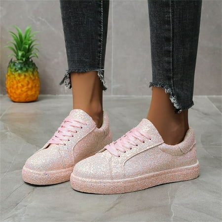 

Autumn And Winter New Sequined Flat Lace-up Casual Women s Single Shoes Pumps