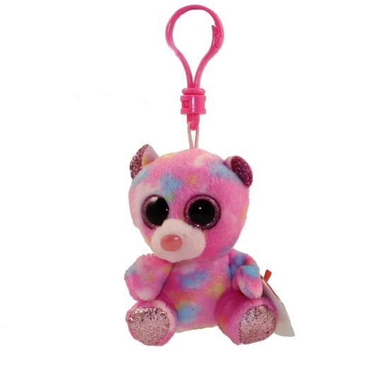 TY Beanie Boos - FRANKY the Bear (Glitter Eyes) (4" Plastic Key Clip)(BONUS 1 FUN CHOPS & 1 ZIPPER BRACELET)
