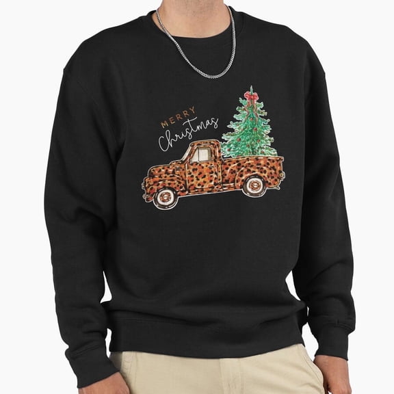 Merry Christmas Leopard Truck Funny Sweater Retro Holiday Graphic Unisex Sweatshirt G13757, Up to Size 5XL