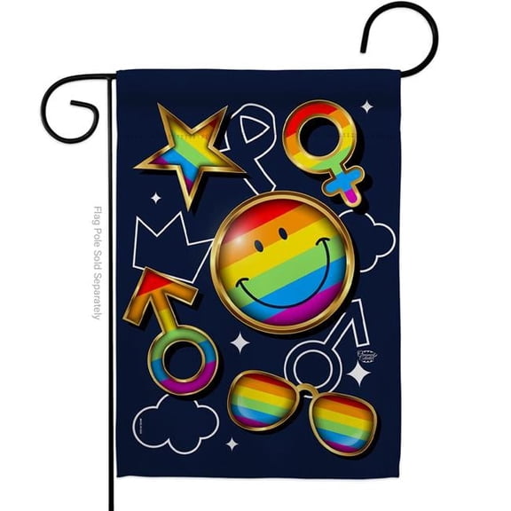 Ornament Collection G190107-BO 13 x 18.5 in. Happy Face Pride Garden Flag with Support Double-Sided Decorative Vertical House Banner Yard Gift