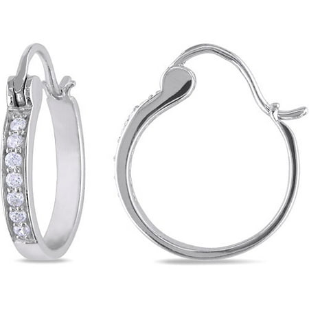 Sterling Silver Cubic Zirconia Hinged Hoop Earrings