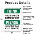 thumbnail image 2 of (2 Pack) Your Safety Comes First Bilingual OSHA Think Sign 7 Inch X 10 Inch Indoor / Outdoor Rust-Free Aluminum Metal Signs for Workplace, Workshop, and Construction Site, Made in the, 2 of 8