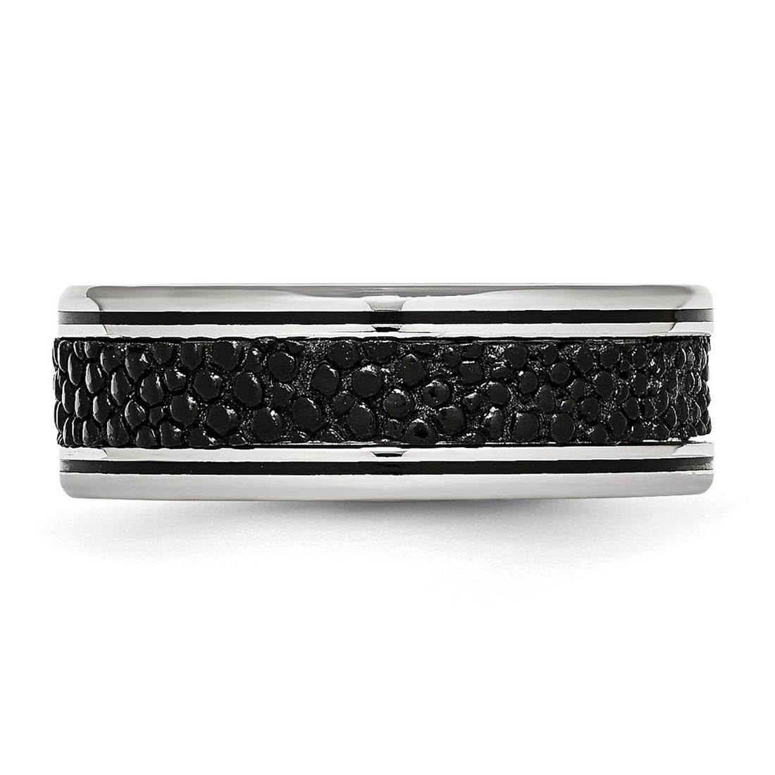 Stainless Steel Polished Grooved Stingray Textured 8mm Ring Size 9 Ring for Women