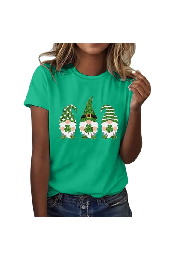 Hot Sale!! St. Patricks Day Shirt for Womens Cute Gnomes T-Shirt Shamrock Printed Shirts Short Sleeve Graphic Tees Tops Womens Fashion Casual Printed Short Sleeved Tee Shirt Tops Black L
