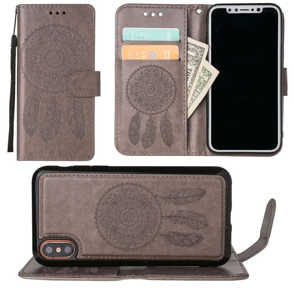 Apple iPhone X Wallet Case, Slim PU Leather Embossed Design with