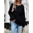 thumbnail image 5 of Hanerdun Women Knit Sweaters Long Sleeve Crew Neck Solid Sweater Pullover Knitwear Black L, 5 of 6